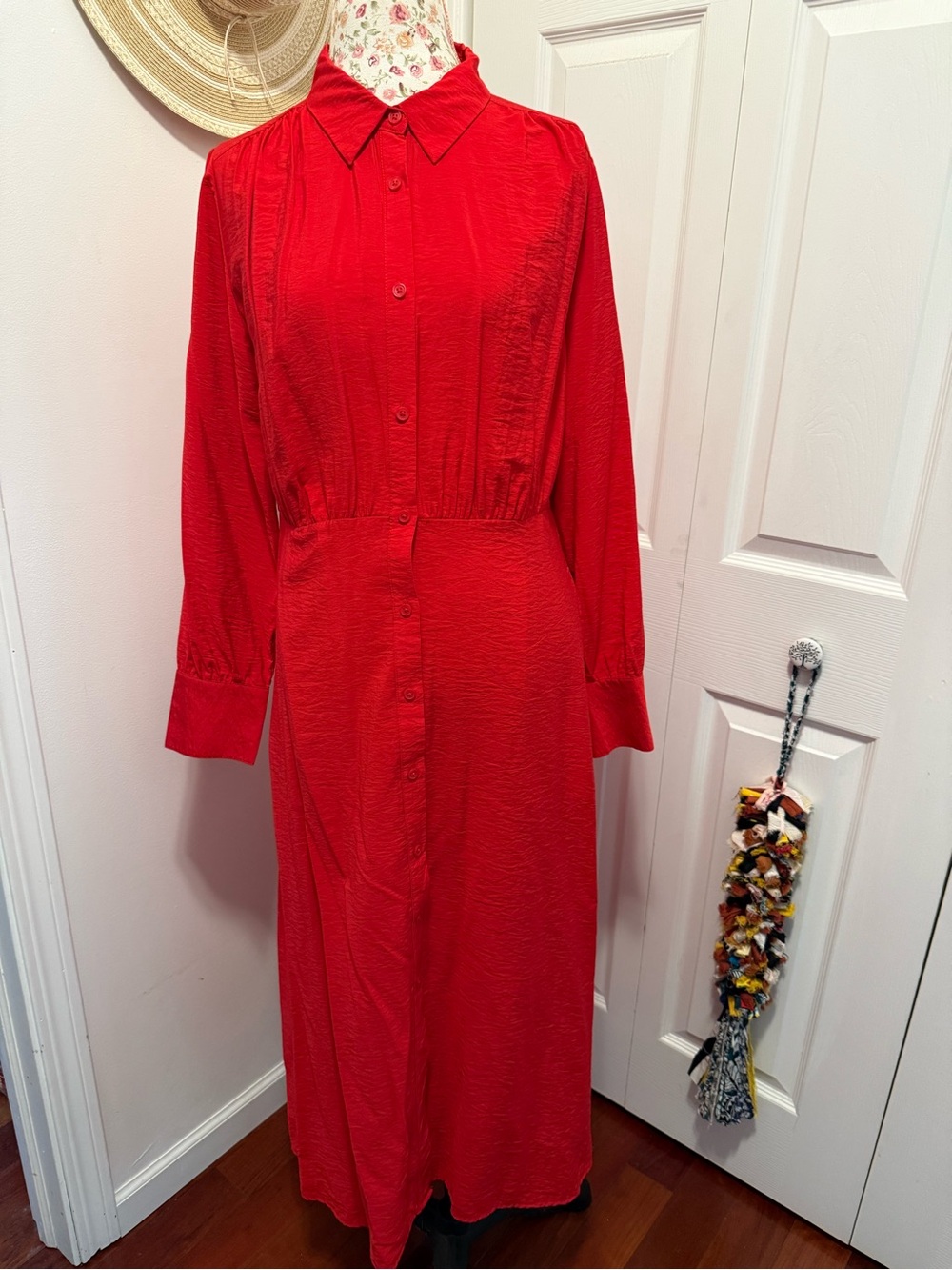 a new day Red Long-Sleeve Button Front Midi Dress